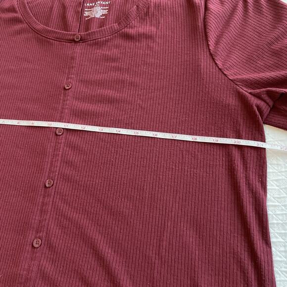 Lane Bryant Button Down Ribbed Tshirt Women's Size 2X 16-18 Maroon Red Stretchy - Picture 8 of 8